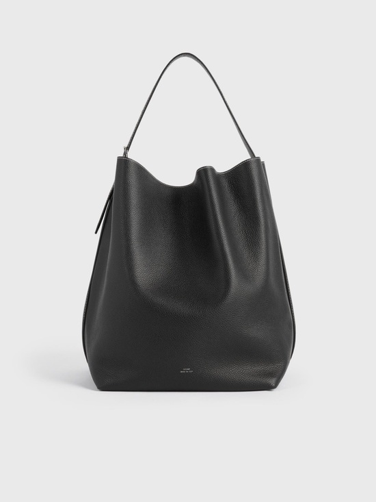 Toteme Handbags - Toteme Black Pebbled Leather Hobo Bag